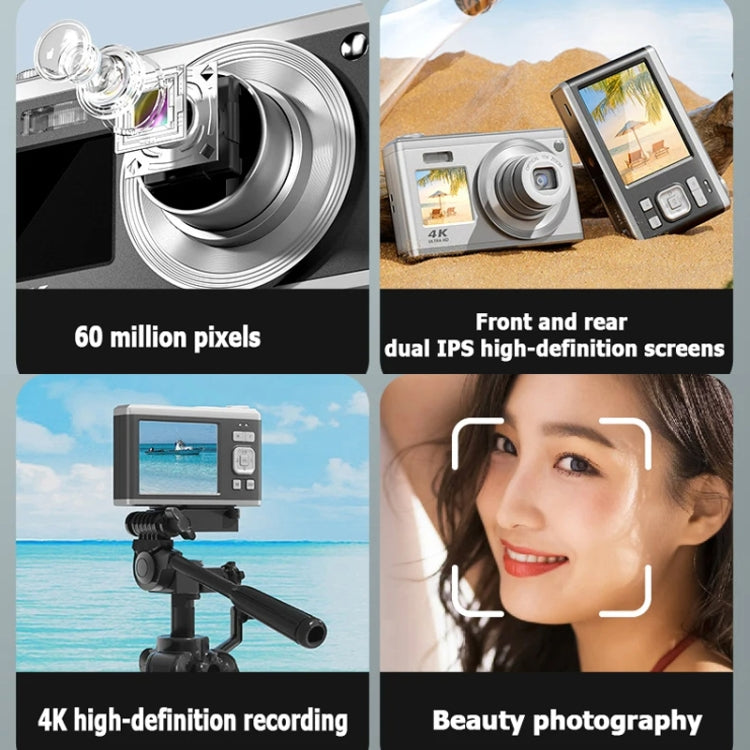 4K HD Optical Zoom Digital Camera 60MP Dual Screen Selfie Camera, No Memory, Black, White, Silver 4K HD Optical Zoom Digital Camera 60MP Dual Screen Selfie Camera, No Memory, Black, White, Silver